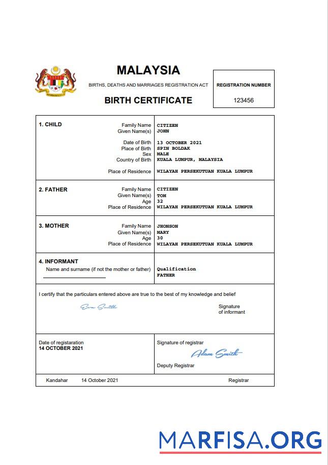 Realistic Malaysia death certificate Word and PDF template, completely editable